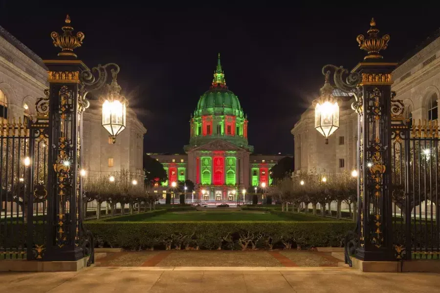 San Francisco City Hall lit for the holidays.